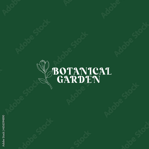 'BOTANICAL GARDEN' Botanical logo leaves vector image lines plants lining vector image tracing Botanical White logo photo