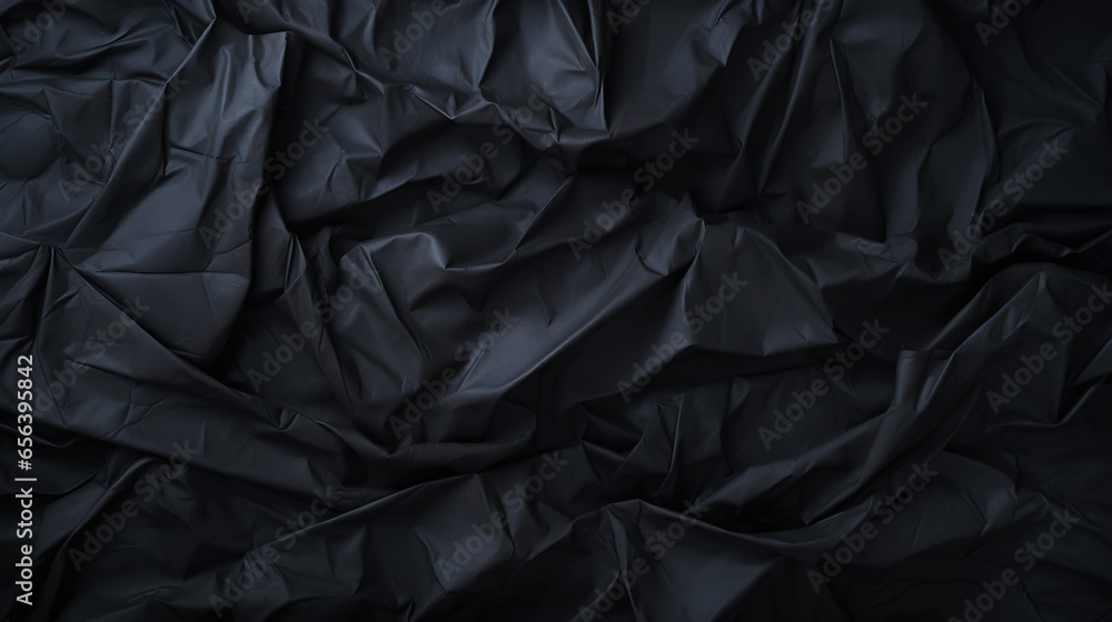 Black crumpled paper texture. Blank dark background with creases. Generative AI Black crumpled paper texture. Blank dark background with creases. Generative AI