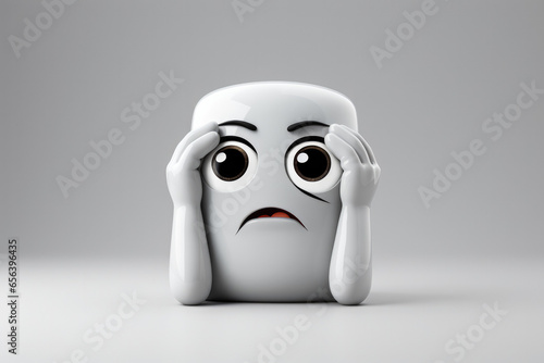 3D facepalm emoticon sad expression shaking head isolated on gray 