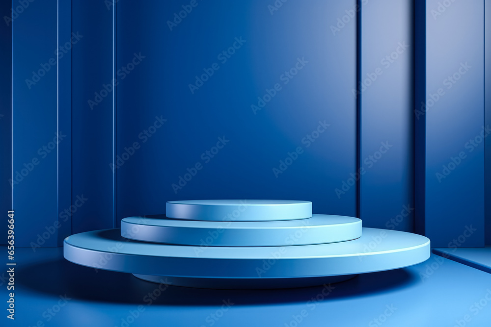 Abstract blue 3D render podium for product presentation mockup Abstract blue 3D render podium for product presentation mockup