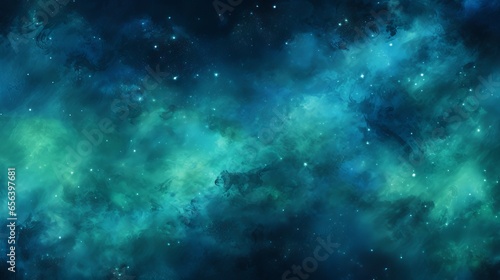 Milky way galaxy in blue and green: a spectacular view of the stars and nebulae in outer space