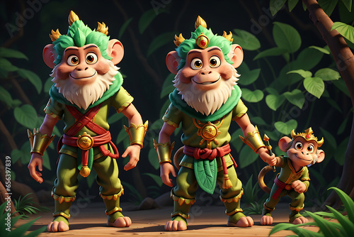 3D Rendering a Group of Monkey King Cartoon Characters Ai Generate (ID: 656397839)