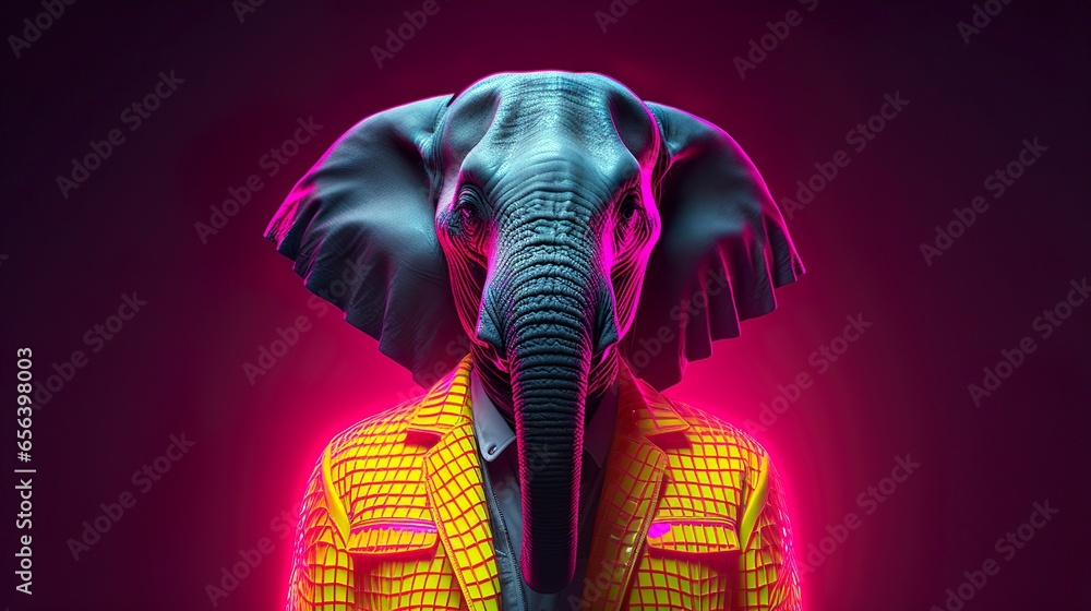 Officer Elephant wearing human yellow coat on a gradient background.