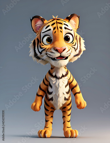 3D Rendering a cartoon tiger standing on its hind legs Ai Generate (ID: 656398008)