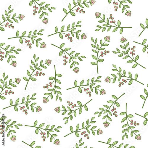 green leaf pink flower plant branch seamless pattern