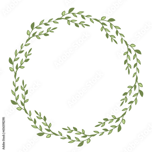green leaf plant branch art drawn round frame