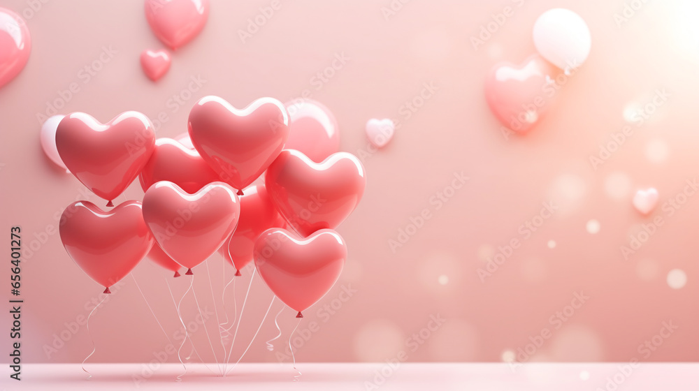 pink balloons heart shaped balloons. Valentine's Day background. ai generative