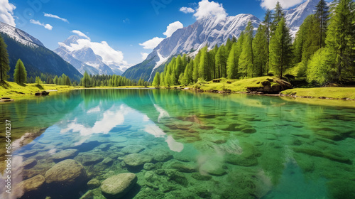 Impressively beautiful Fairy-tale mountain lake in Austrian Alps. colorful Scenery. ai generative