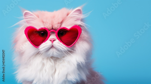 cute fluffy cat wearing heart-shaped glasses. ai generative
