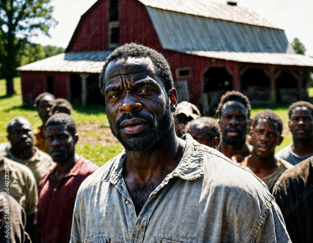 Naklejka premium photo of angry black slavery people in American history , generative AI
