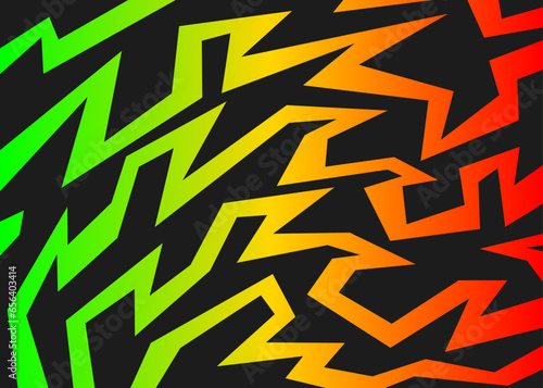 Abstract background with geometric sharp and spike line pattern and with Rastafari color theme