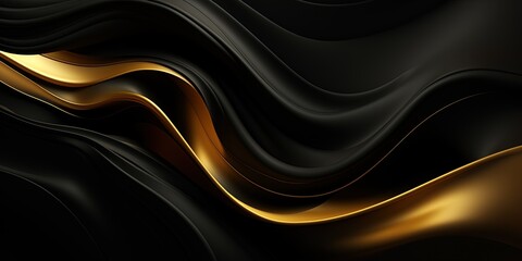Abstract black gold luxurious noble waves texture background panorama banner for web design backdrop wallpaper illustration