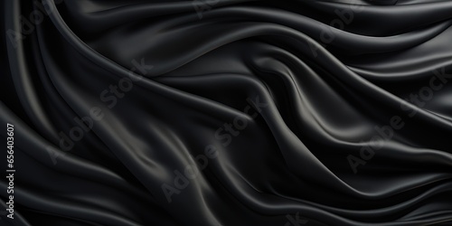 Abstract. Black silk satin texture background. Curtain, drapery. Beautiful soft folds on the fabric.