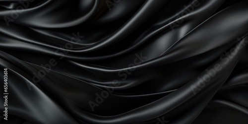 Abstract. Black silk satin texture background. Curtain, drapery. Beautiful soft folds on the fabric.