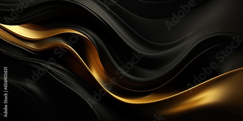 Abstract black gold luxurious noble waves texture background panorama banner for web design backdrop wallpaper illustration