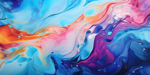 Abstract marbled acrylic paint ink painted waves painting texture colorful background banner - Bold colors, rainbow color swirls wave