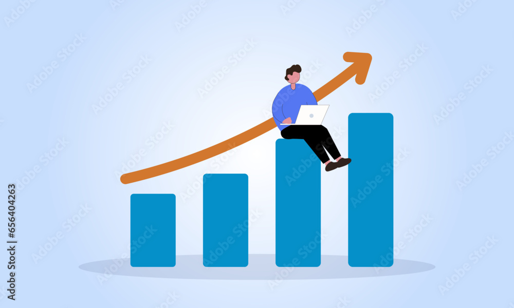 Businessman analysing financial and investment data, business planning and strategy. Financier with growth graph and progress of business Businessman analysing financial and investment data, business planning and strategy. Financier with growth graph and progress of business