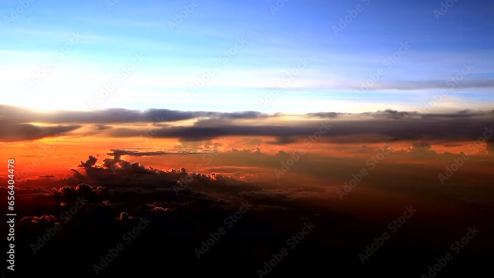 sunset on sky view from airplane window sunset on sky view from airplane window