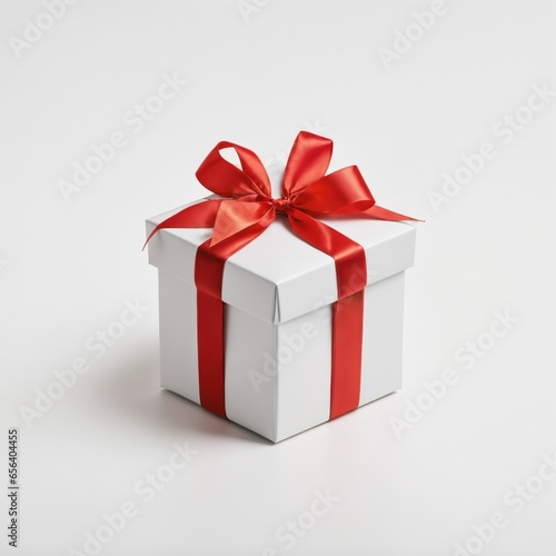 Gift box with red ribbon isolated