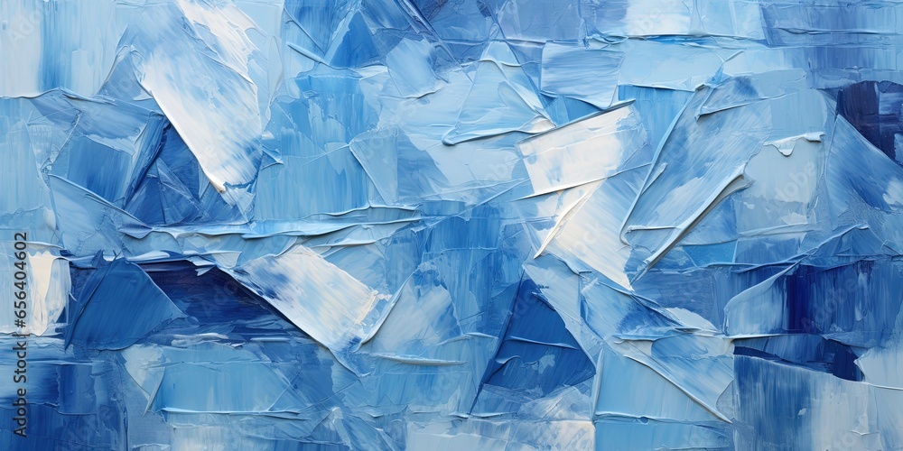Closeup of abstract rough blue geometric triangular triangles art painting texture pattern wallpaper, with oil brushstroke, pallet knife paint on canvas Closeup of abstract rough blue geometric triangular triangles art painting texture pattern wallpaper, with oil brushstroke, pallet knife paint on canvas