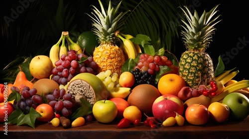 various kinds of isolated fresh fruits. tropical climate fruits. Asian fruits. black background. clipping path