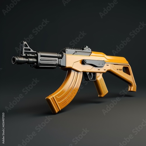 ak-47 gun 3D icons cartoon style, glossy buttons for web interface, pre-school education for kids, copy space, isolated background