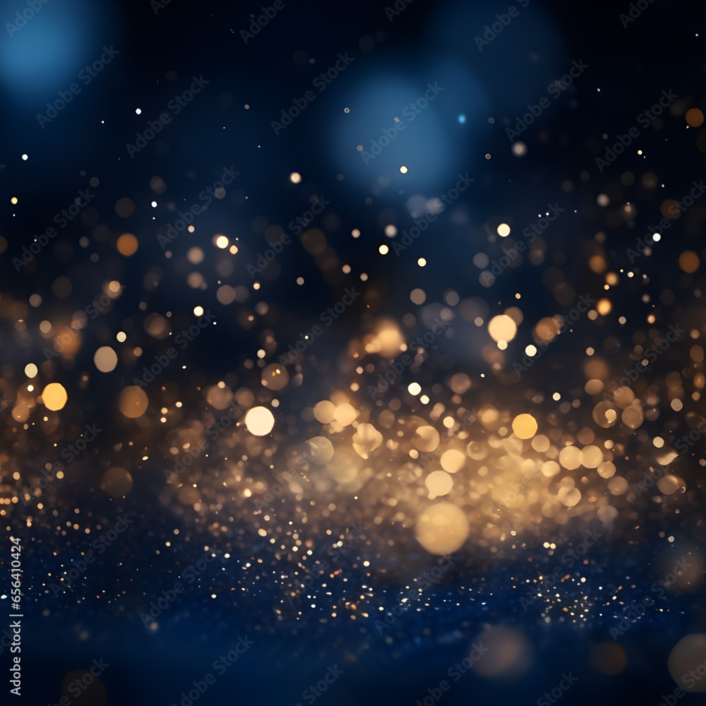 Abstract background with Dark blue and gold particle. Gold foil texture. Holiday concept of New's Year Eve. Generative AI.