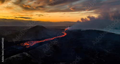 Drone view over an active volcano in Iceland photo