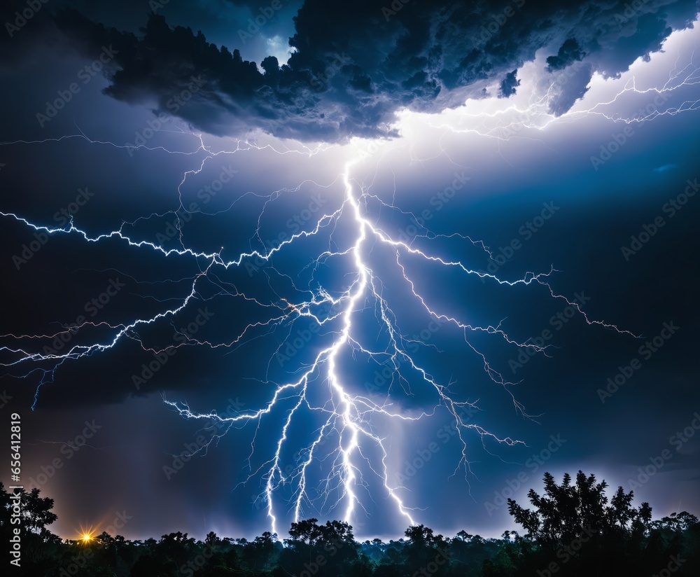 a large cloud filled with lightning over a city at night 