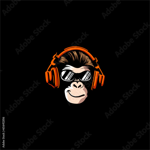 modern monkey dj podcast logo vector illustration