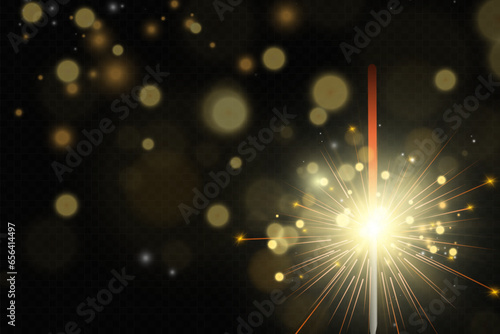 Magical light. Sparkler. Candle sparkling on the background. Realistic vector light effect. Winter, seasonal christmas decoration illustration.	
