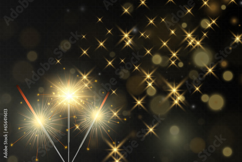 Magical light. Sparkler. Candle sparkling on the background. Realistic vector light effect. Winter, seasonal christmas decoration illustration.	
