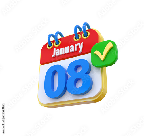 8th January Calendar 3d