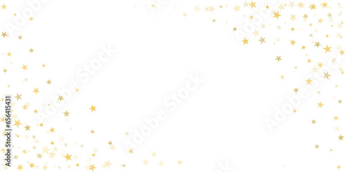 Gold stars vector background, sparkling Christmas confetti falling isolated on white. Magic shining flying golden stars glitter backdrop, sparkle border