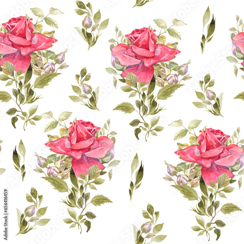 seamless watercolor ornament with red roses