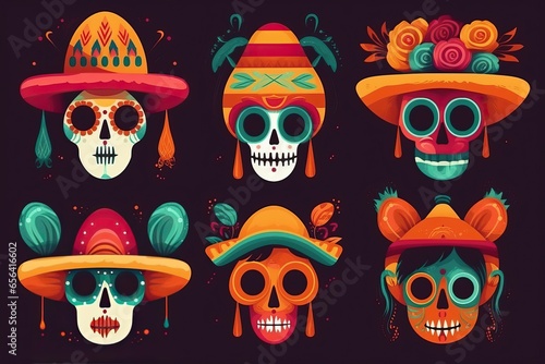 Day of the Dead or Mexico Halloween Illustration Set