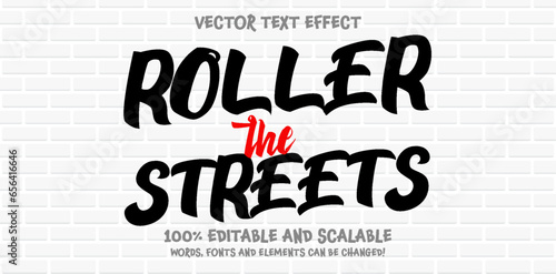 Calligraphy  editable text style effect with Back and White, Red colors, fit for street art theme.