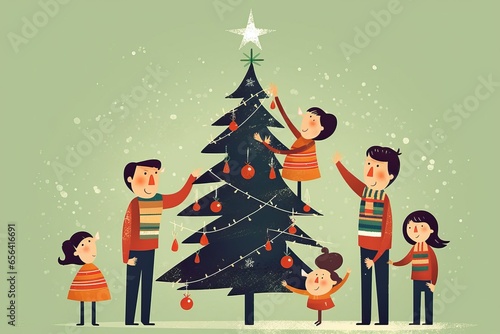 Illustration of Family Christmas tree decoration