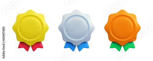 Vector cartoon 3d empty medal realistic icons set. Trendy metallic award render certificate badge