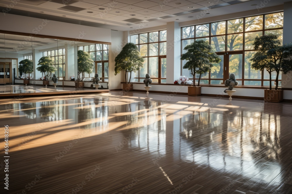 Karate dojo's serene interior, highlighting the simplicity and reverence of the training environment, Generative AI Karate dojo's serene interior, highlighting the simplicity and reverence of the training environment, Generative AI