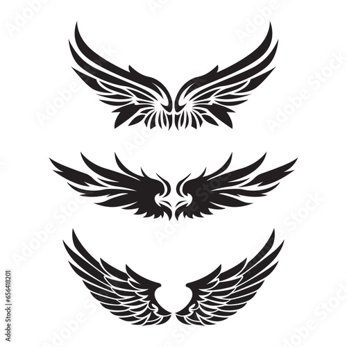 collection of monochrome angel wings. vector illustration
