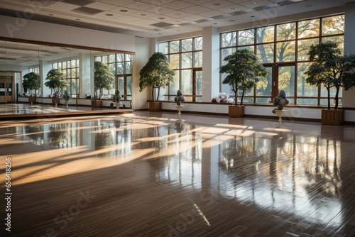 Karate dojo's serene interior, highlighting the simplicity and reverence of the training environment, Generative AI