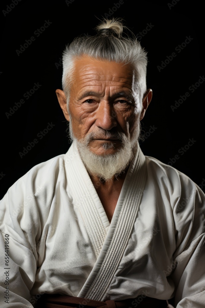  Karate master's aged and wise face, reflecting a lifetime of dedication to the martial arts, Generative AI