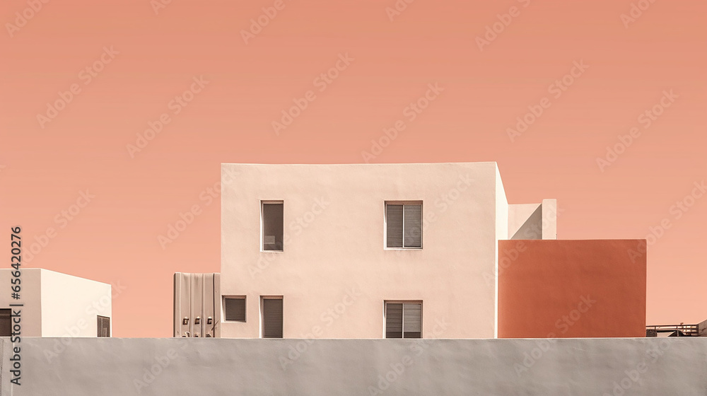 Minimal urban architecture background against solid color background 