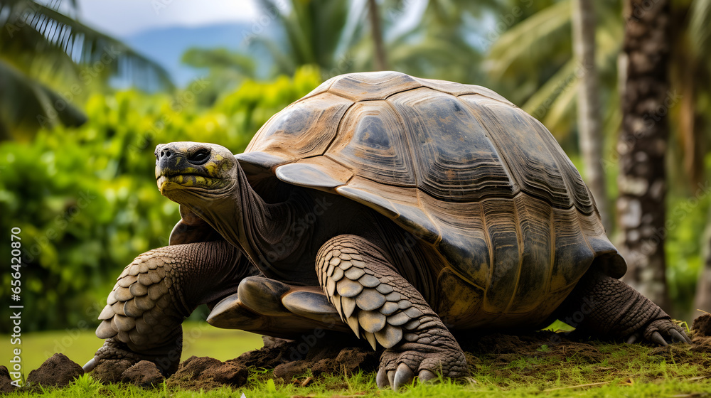 Seychelles tortoise on the island