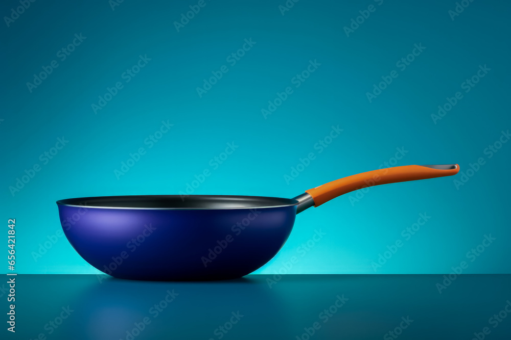A sleek vibrant wok isolated on a minimalist gradient indigo background A sleek vibrant wok isolated on a minimalist gradient indigo background