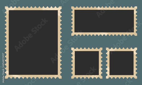 Vintage Picture, Retro Black Photography Card Collection. Old Photo Paper Set With Grunge Texture Border. Blank Photo Frame, Photograph Album. Isolated Vector Illustration