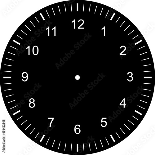 Mechanical clock faces with arabic numerals, bezel. Blank measuring circle scale. Timer or stopwatch. Vector illustration.