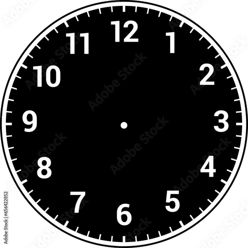 Mechanical clock faces with arabic numerals, bezel. Blank measuring circle scale. Timer or stopwatch. Vector illustration.