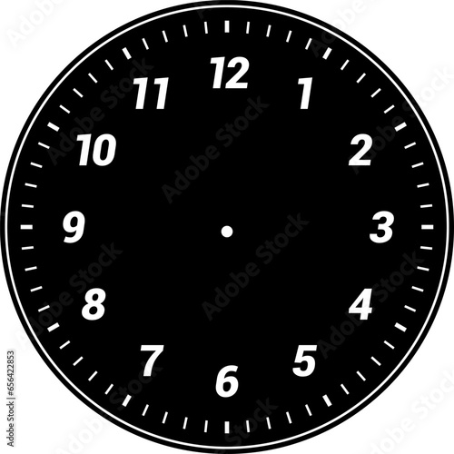 Mechanical clock faces with arabic numerals, bezel. Blank measuring circle scale. Timer or stopwatch. Vector illustration.
